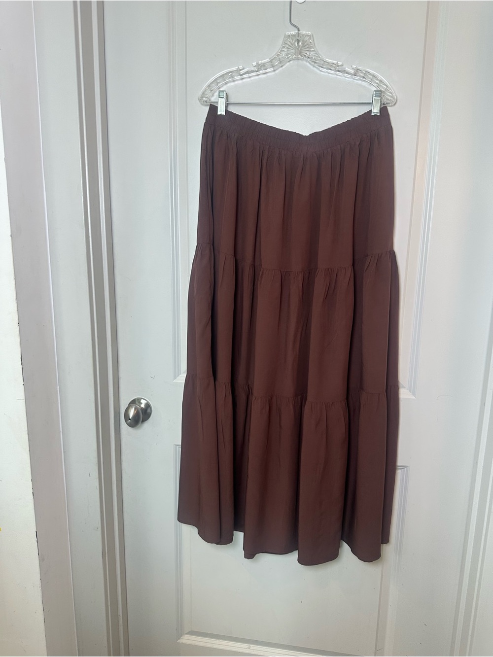 SCARLET DARKNESS 3 Tiered Ruffle Boho WhimsyGoth Brown Maxi Skirt, Size 2XL - Picture 5 of 6